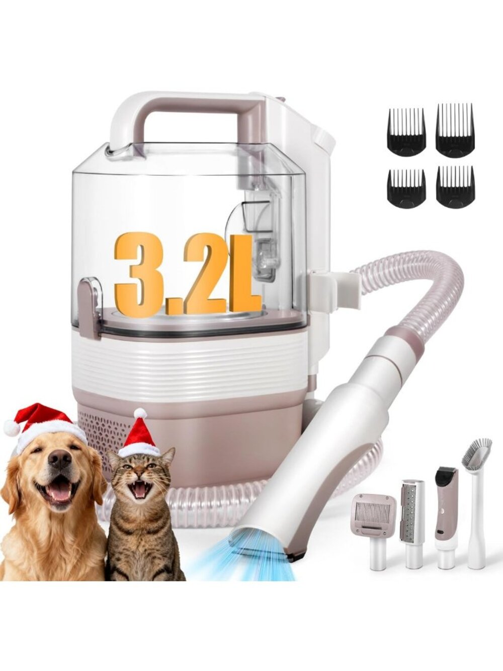 Large Capacity Pet Grooming Vacuum Kit for Dogs & Cats - 12,000Pa Suction, Low